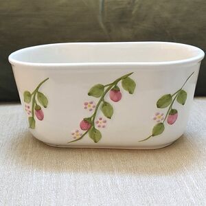 Oval Ceramic Hand Painted Strawberry Vines Bowl Planter